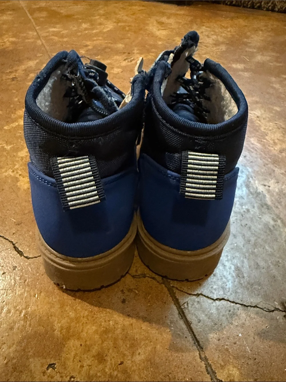 Joules Navy Blue Kids’ Lace-Up Winter Boots with Shearling Trim